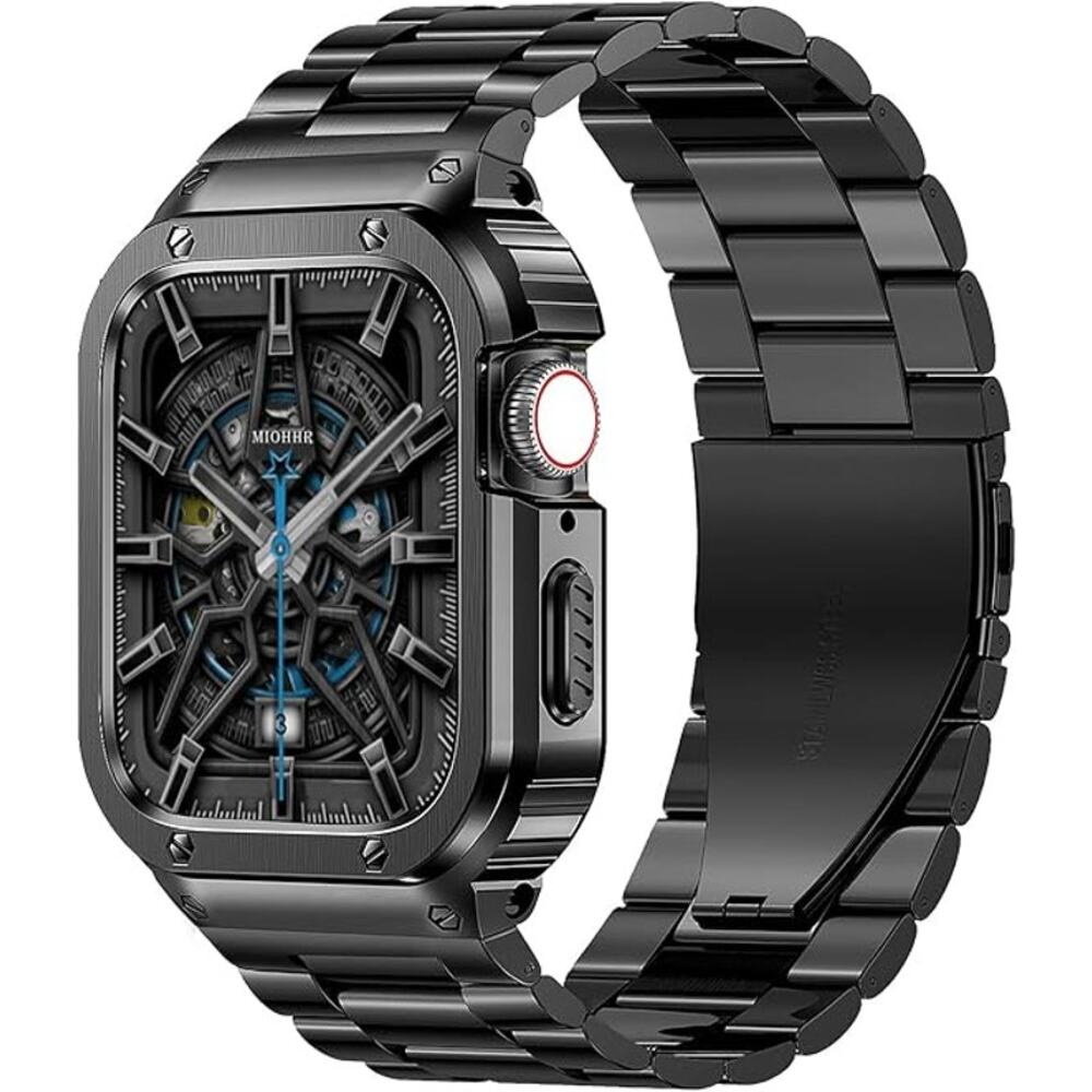 Black Stainless Steel Band Compatible w Apple Watch Band 45mm iWatch Series 9-7